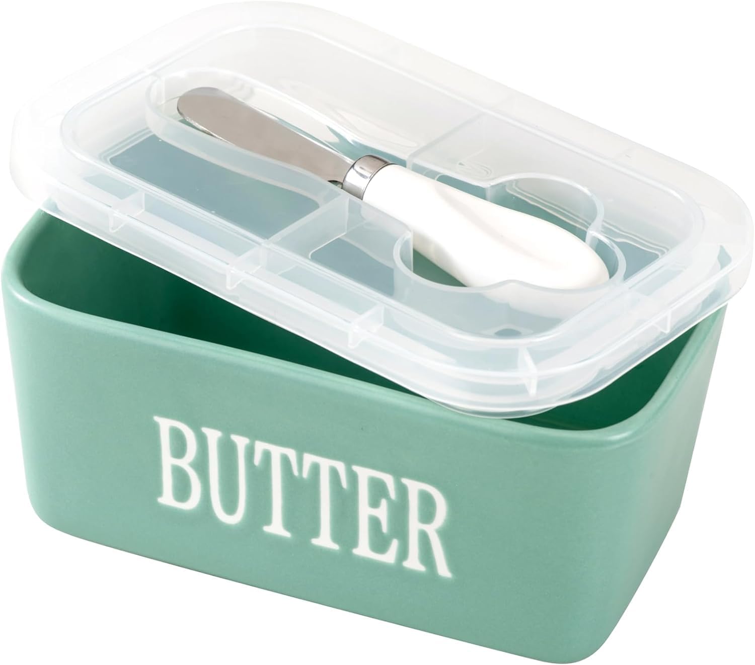 Large Butter Dish with Cover and Knife, Ceramic Butter Dish with Cover for Countertop, Butter Holder Keeper Container for Refrigerator, Airtight Sealing for Butter Fresh