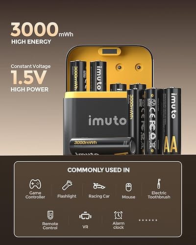 Miniatura 3 de imuto Baterías recargables AA con cargador, baterías de litio AA de 3000 mWh, paquete de 16, cargador de batería de litio estilo caja de