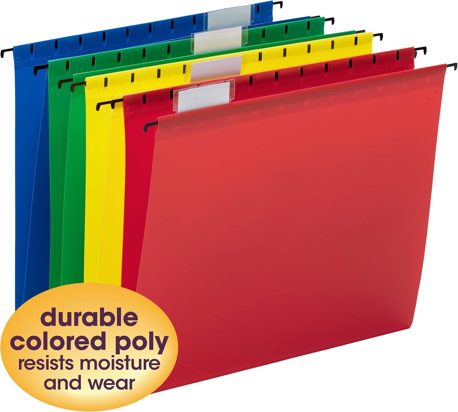 Smead Lot de 12 dossiers suspendus en polyéthylène, onglet 1/5, format lettre, couleurs primaires assorties, 12 par paquet (64026)