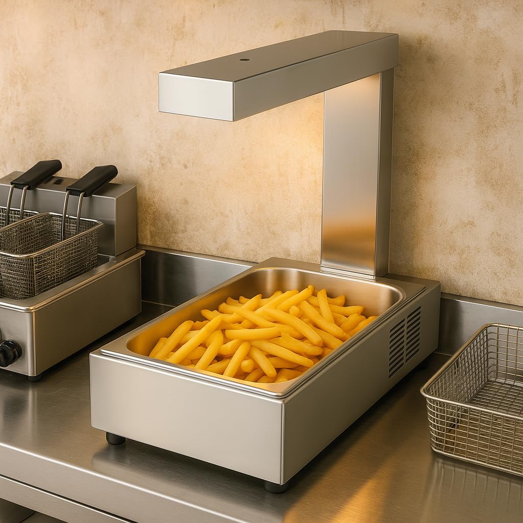 Chauffe-Frites Professionnel GN 1/1 – 1000W – Acier Inox – Chauffage Supérieur – Bac Fixe – 342x605x550 mm