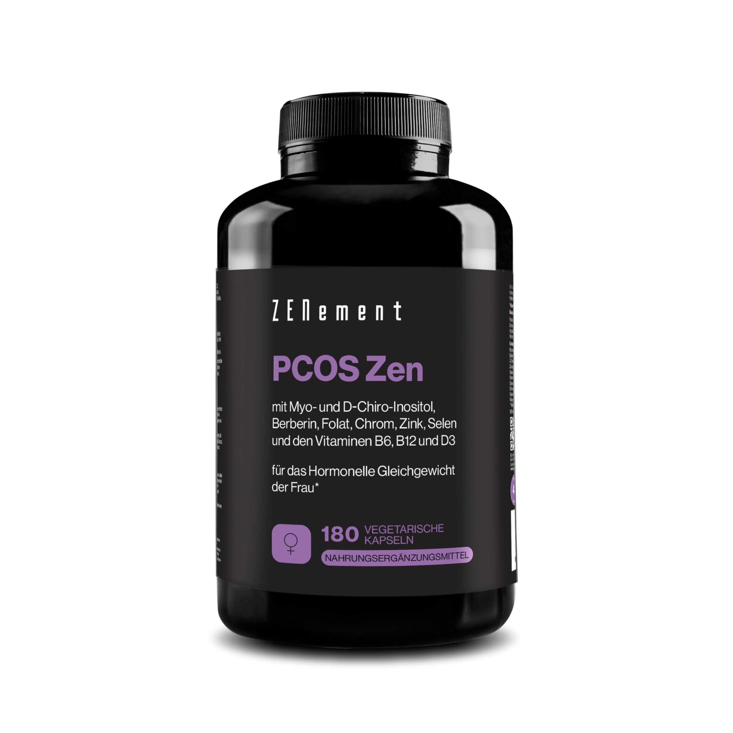 PCOS Zen – Myo-Inositol & D-Chiro-Inositol – Komplettformel bei PCOS – Hormonelles Gleichgewicht & Stoffwechsel-Support für Frauen – 180 Vegane Kapseln – Zenement