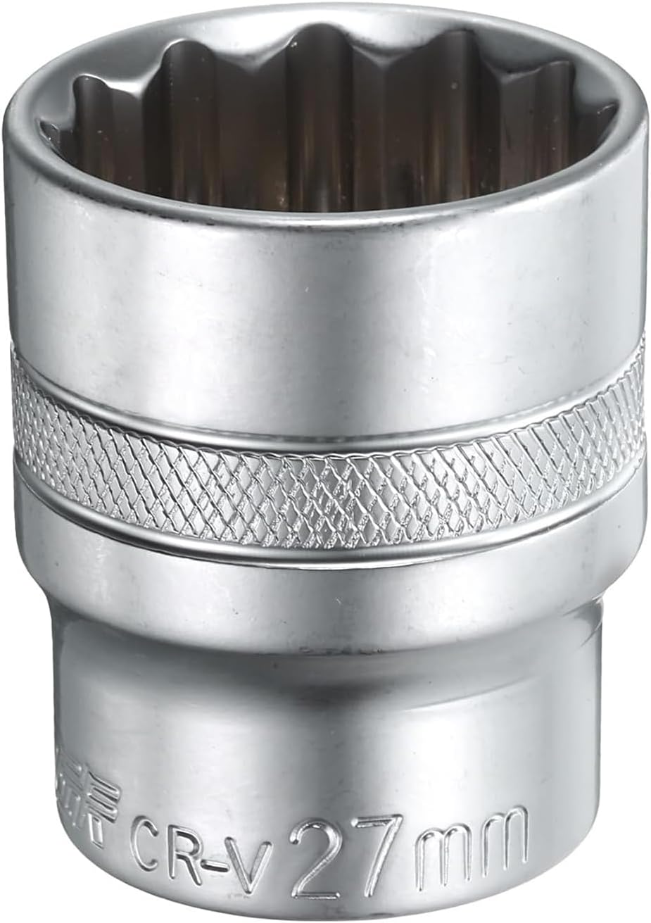 27mm 1/2 Inch Square Drive Socket, 12 Point Metric Socket, Polishing Chrom Vanadium Alloy Steel 27mm Sockets 1/2" Drive for Car Repair Mechanical Maintenance Home Use