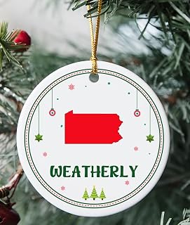 Weatherly PA Ornament for Christmas Tree Decorations City Travel Souvenir Gifts for Family - Housewarming Gift Weatherly Pennsylvania Ornament 3 Inch Plastic