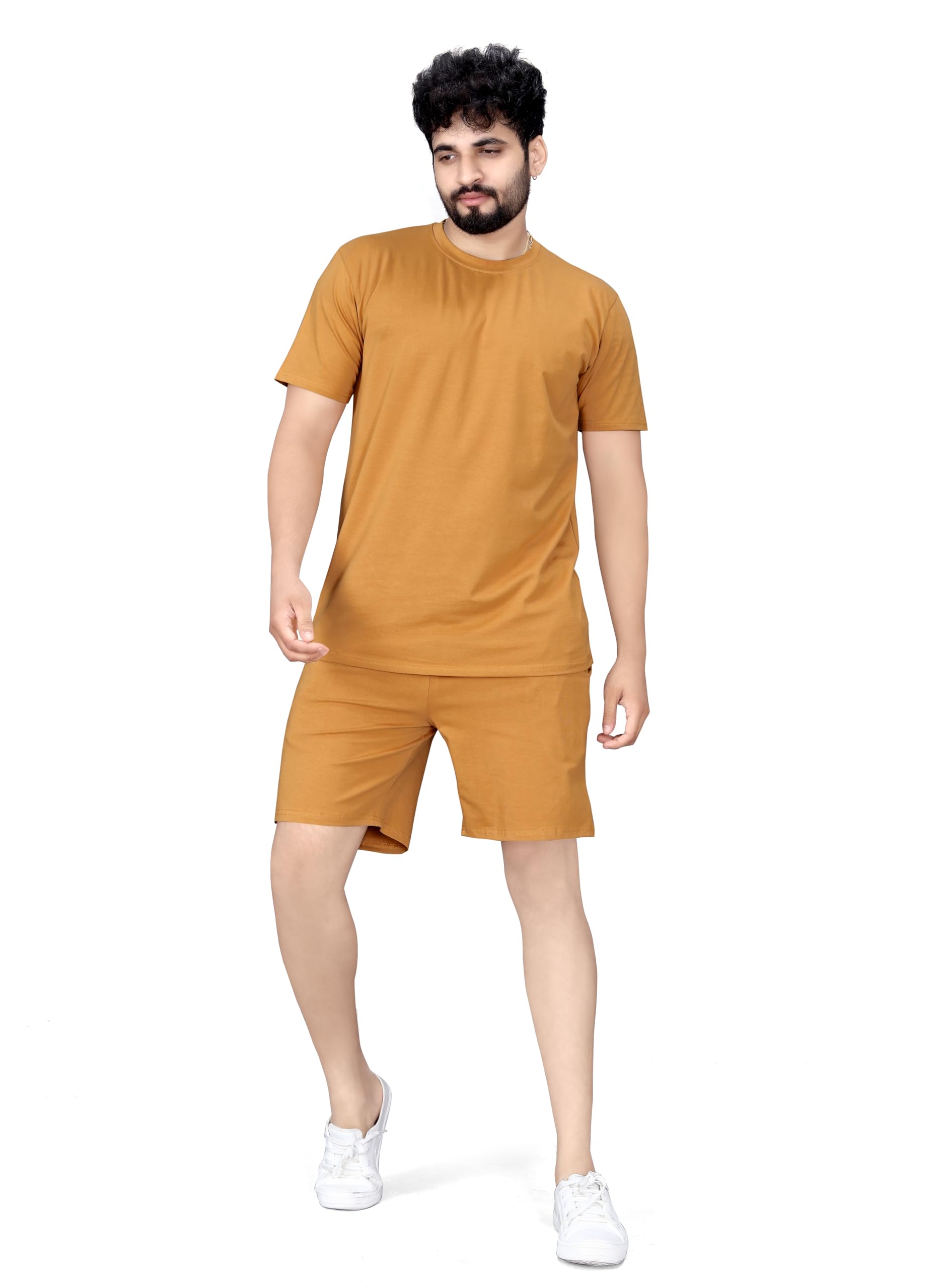 elliti Cotton Blend Solid Casual Round Neck Half Sleeve Oversized Co-ord Set Men's, Pyjama Set, Sleepwear Loungewear T-Shirt and Shorts Combo for Men, Night Wear for Men, Night Suit for Men's-picture-42