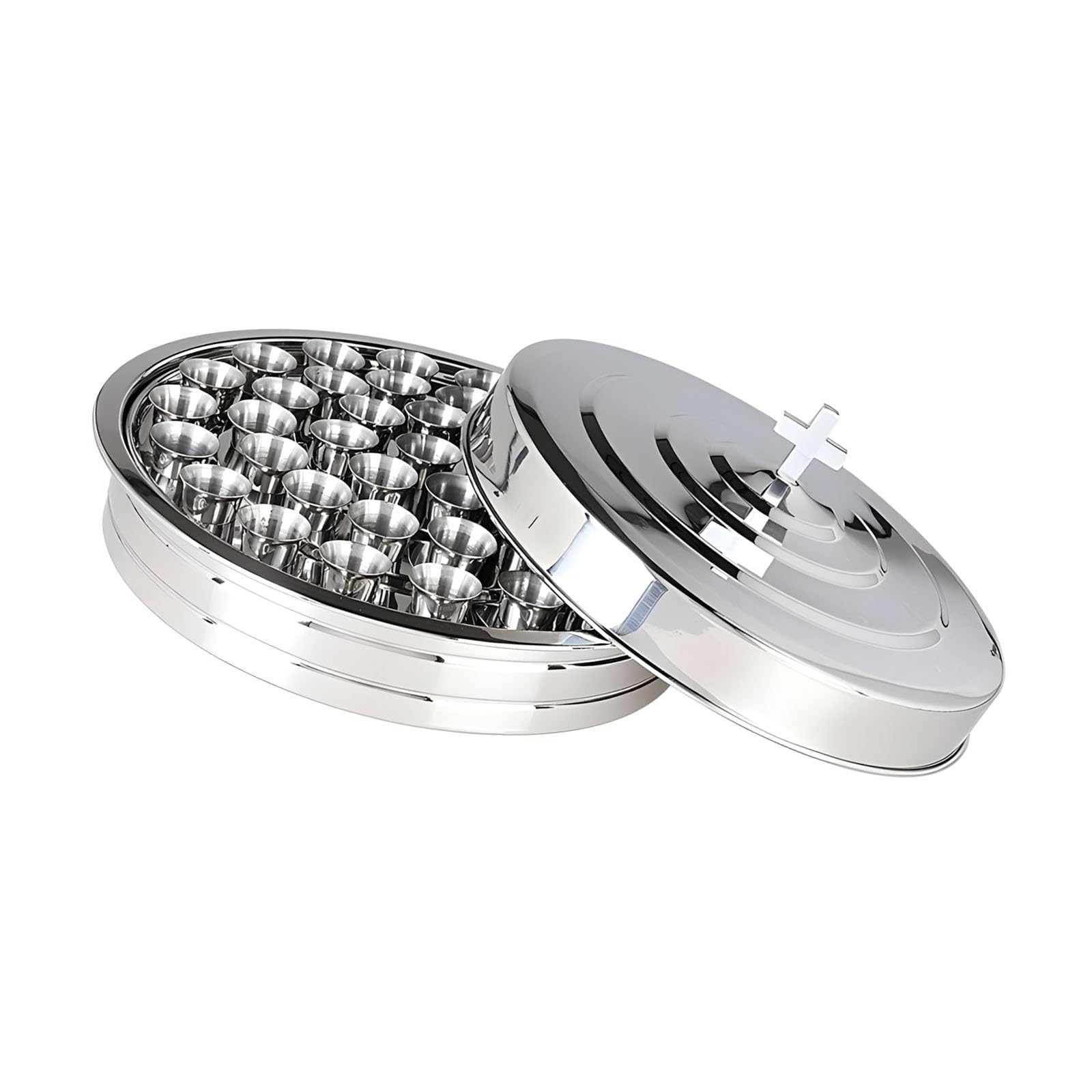 Buxuaaaa 40 Cup Capacity Silver Communion Plate Set with Matching Lids for Gatherings Stackable Serving Plates