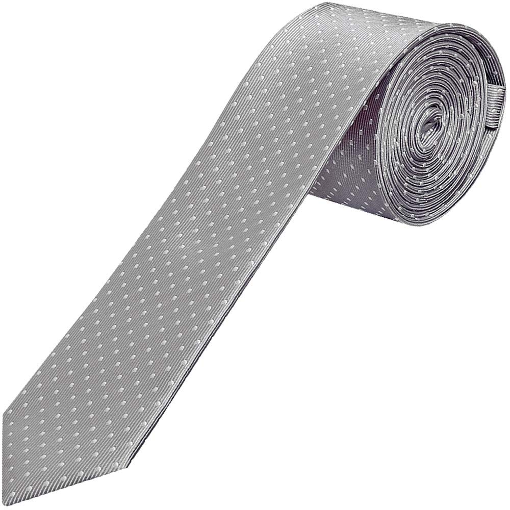 TIES R US Silver and White Polka Dot Skinny Men's Tie