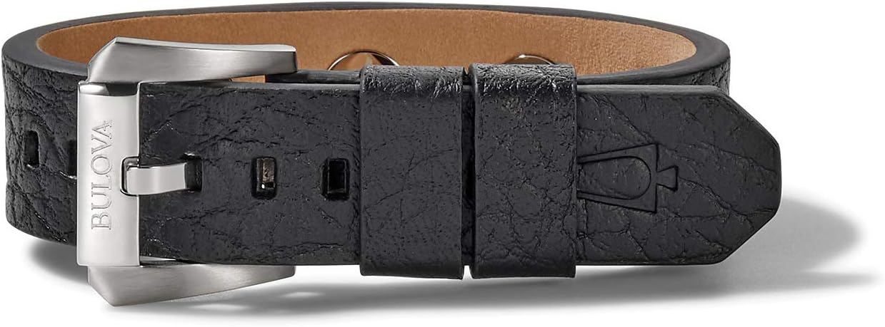Mens Precisionist Black Leather Belt-Strap Bracelet
