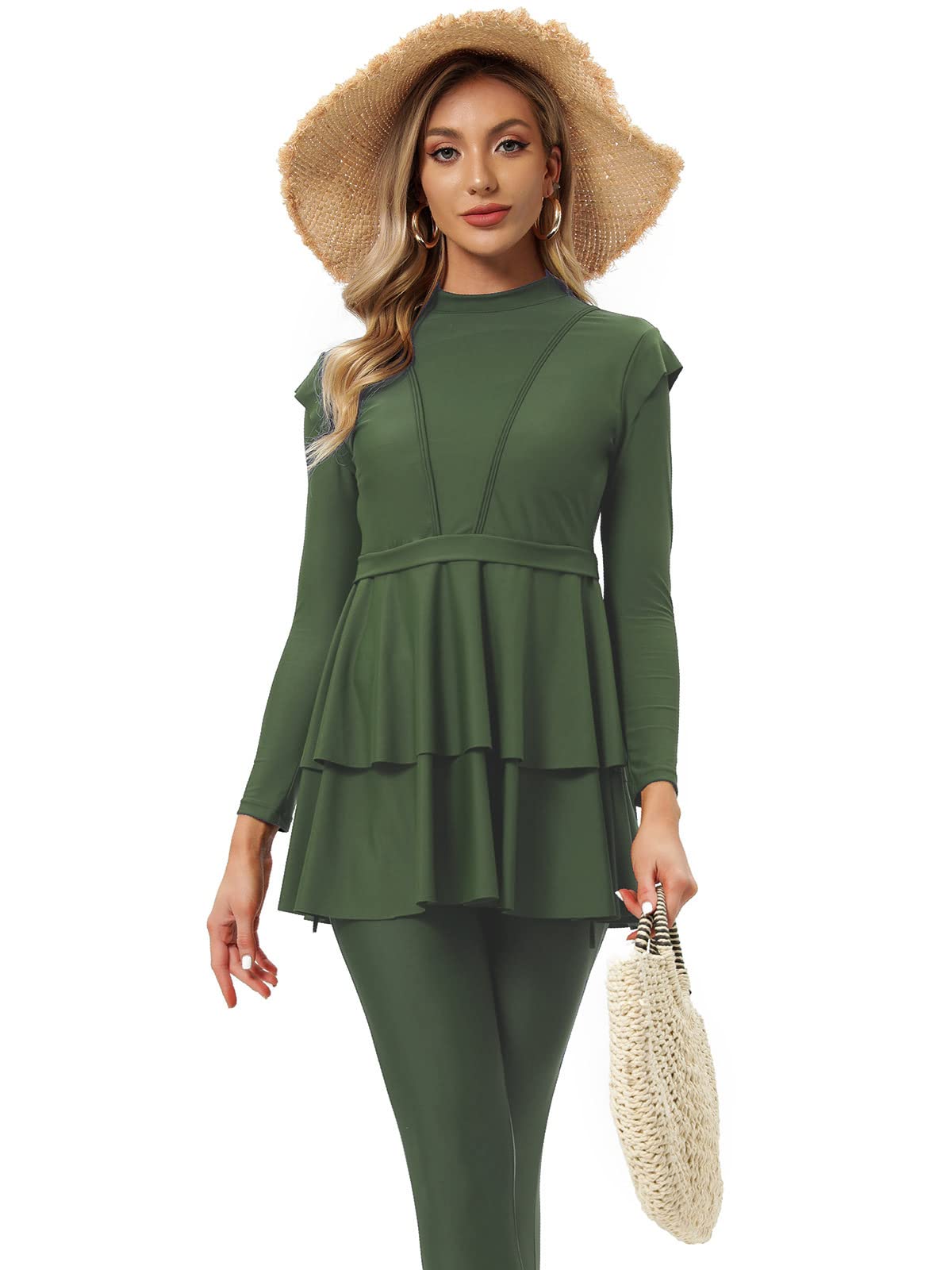 Modest Swimwear for Women Two Pieces Full Coverage Bathing Suit Long Sleeve Burkini Set