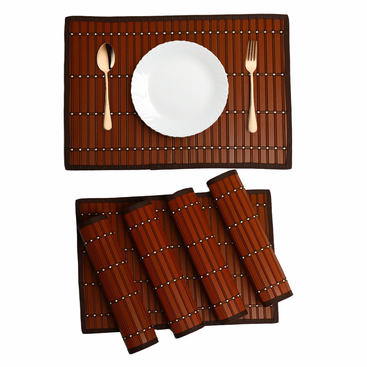 Saffron Decors Ultra Premium Handmade PVC Dining Table Place Mat/Heat Resistant/Waterproof| Multipurpose Eco-Friendly Table Mat 12x18 Inch | Colour: Brown |Set of 6 1 Box