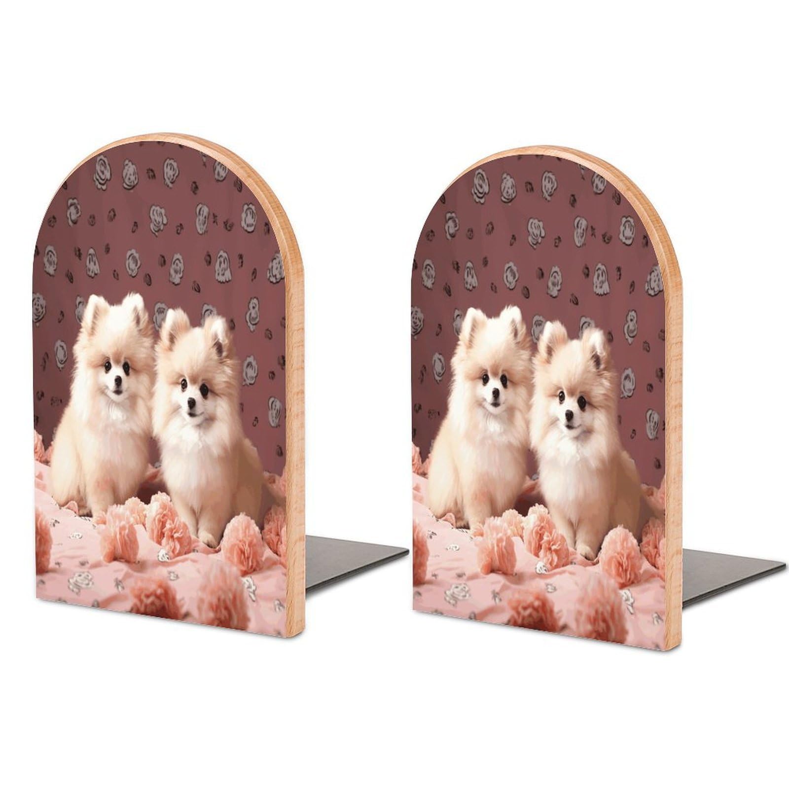 Pomeranians Puppies and Point Bookends Modern Bookends for Shelves Fashion Heavy Duty Book Stopper Sturdy Non-Skid Metal Base Wood Book Ends for Library Home Office 1 Pair
