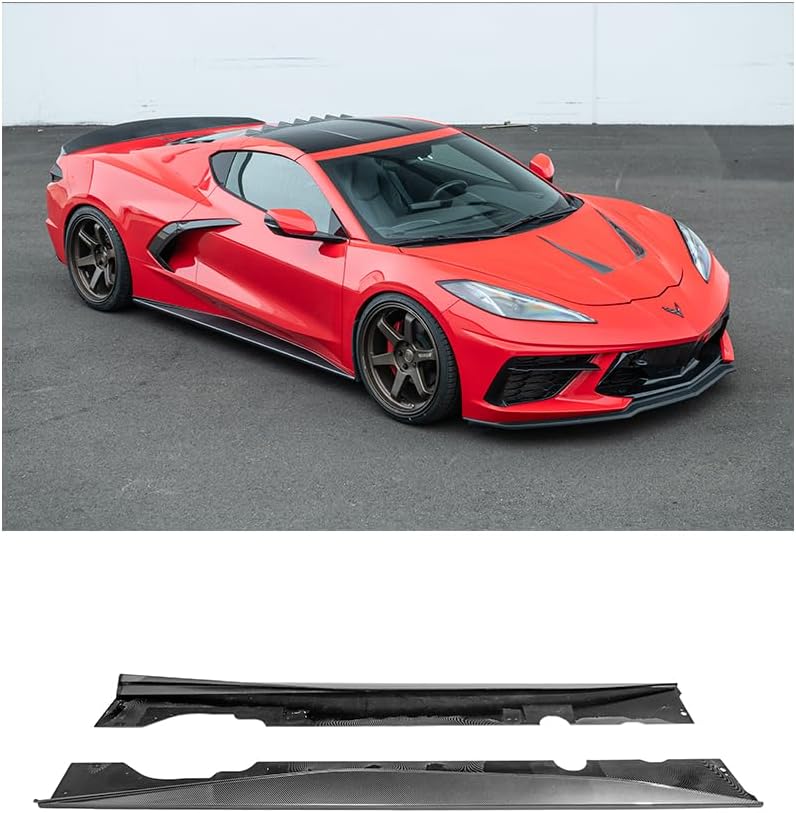 Replacement for 2020-Present Corvette C8 Stingray & Z51 Models | Performance Style Side Skirts Rocker Panels Extension Pair SS-471-CFLK (Hydro Dipped Carbon Fiber)