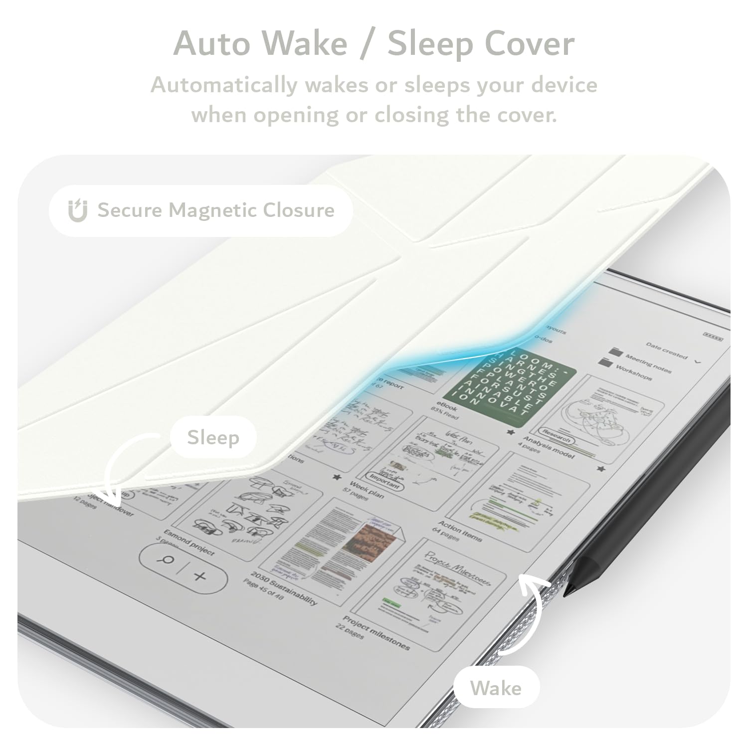 TUDIA M-FLIP - Funda magnética transparente desmontable para notable Paper Pro de 11.8 pulgadas, funda delgada transparente con función de encendido y apagado automático, cierre magnético fuerte - 4