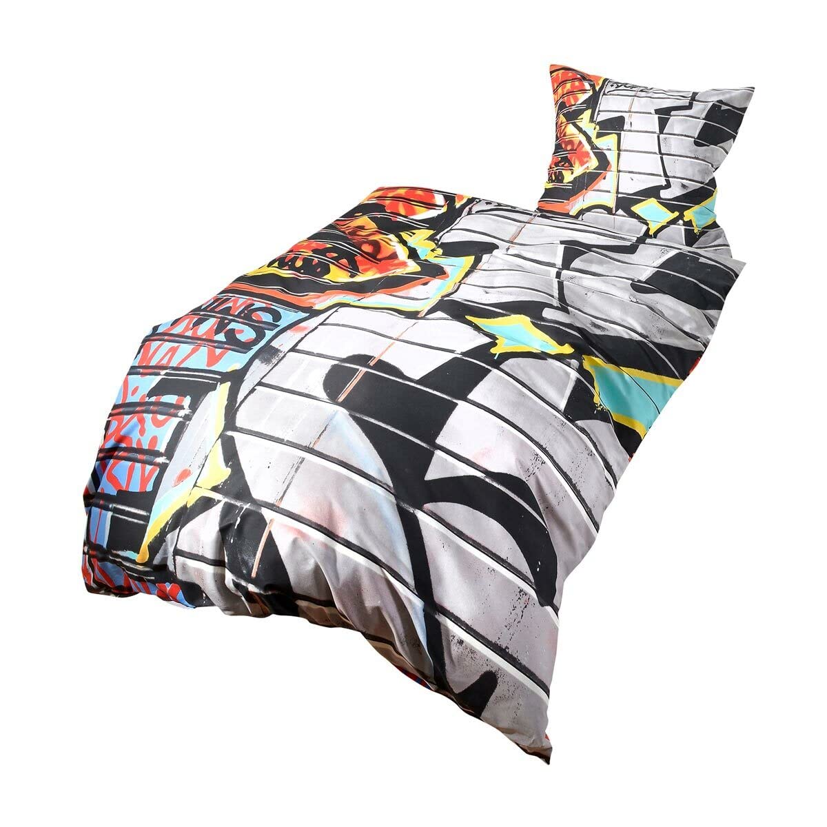 G BETTWARENSHOP Renforcé Bettwäsche Set Graffiti • mega Coole Bunte Jugendzimmer Bettwäsche NYC Street Art Design in 100% Baumwolle mit Reißverschluss • 155x220 cm + 80x80 cm