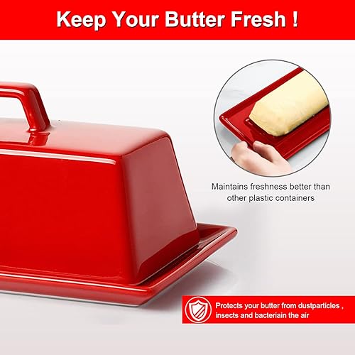 Miniatura 4 de Mantequillera con tapa, mantequilla de porcelana de 7 pulgadas, apto para lavavajillas, mantequilla de cerámica con diseño de mango para encimera