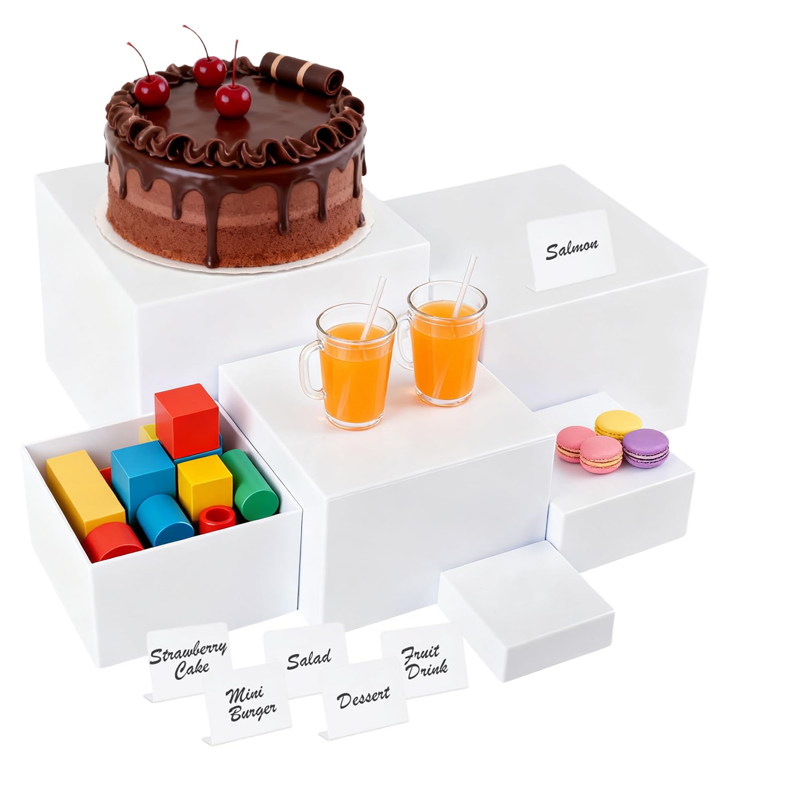 Juego de 6 elevadores de buffet de acrílico blanco – Nesting Cube para postres, catering/joyas, blanco opaco