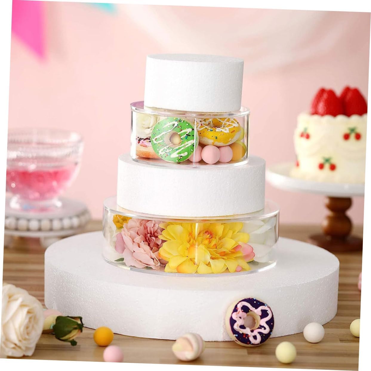 2Pcs Transparent Round Acrylic Cake Stand Risers Fillable Dessert Rack for Weddings Birthdays Parties Display for Cupcakes Cookies Snacks Elegant Decorative Serving Tray