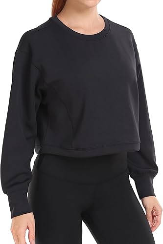 Miniatura 4 de Colorfulkoala Sudadera deportiva de manga larga para mujer, cuello redondo, modal