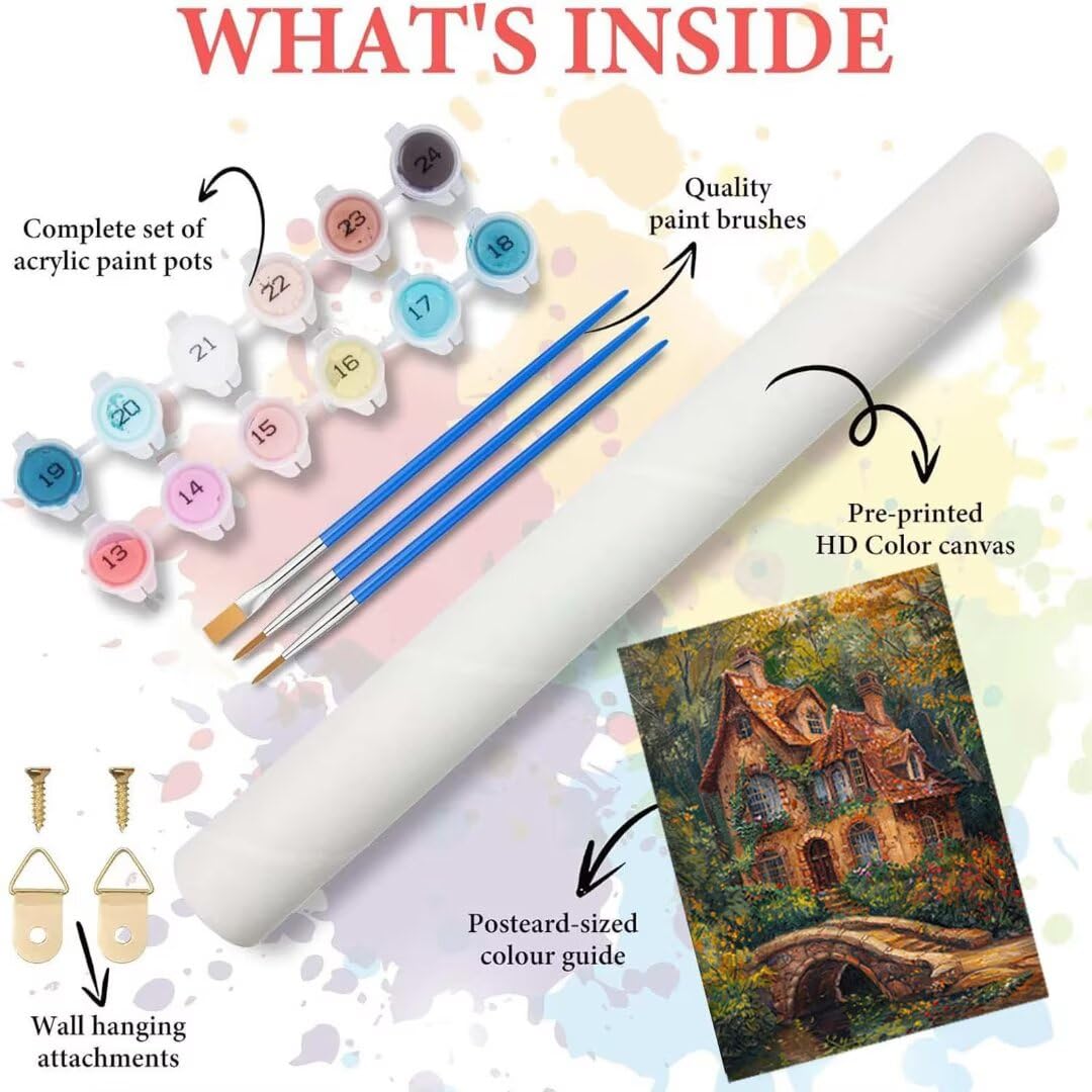 Colorare con i Numeri Adulti Dipingere per Rilassarsi, Contiene una Tavola Prestampata e un Tracciato che Guida l'Attività, Hobby per Adulti e Ragazzi - Misure Tavola 70x95cm Case Autunno 1-X