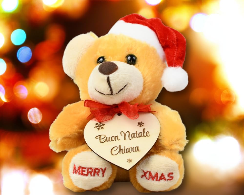 Orsetto di Peluche Natalizio Personalizzabile con Nome e Dedica - Ideale per Bambini e Fidanzati - Idea Regalo Natale per Lei e per Lui - Originale e Personalizzata