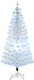 HOMCOM 6FT Artificial Tree Multi-Colored Fiber Optic LED Pre-Lit Holiday Home Christmas Decoration, Cycle Flash Light, White