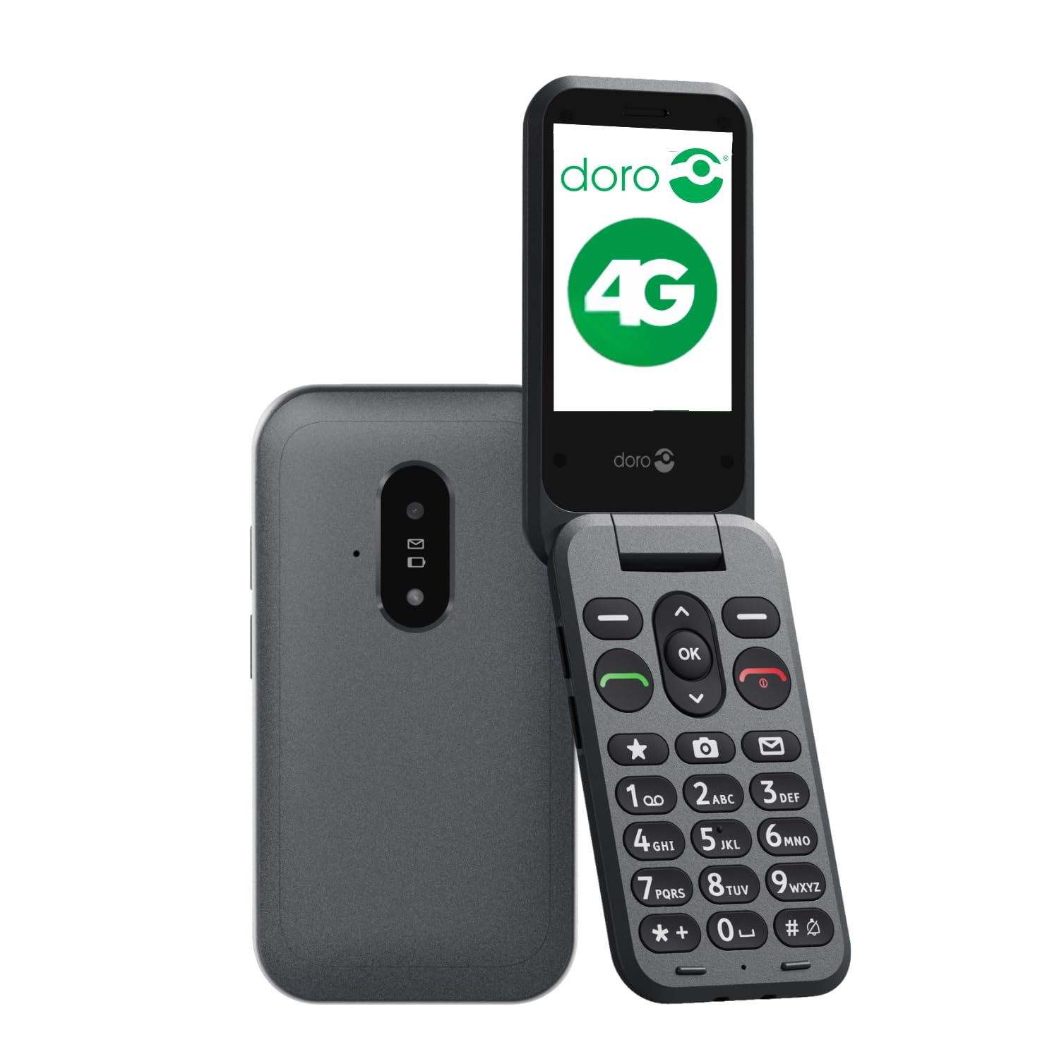 Doro - Téléphone À Clapet Leva E20 4G Seniors - Grand Écran 2,​8", Touches Contrastées, Son Fort & Clair, HD Voice, Caméra, Touche Secure - Noir