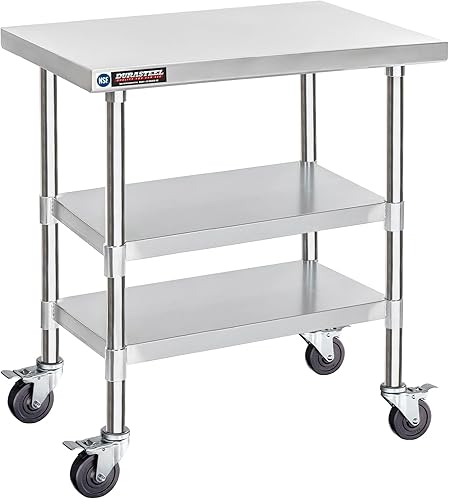 Miniatura 37 de DuraSteel Mesa de trabajo de acero inoxidable de 30 x 24 x 34 pulgadas de altura con 4 ruedas giratorias, mesa de trabajo de grado comercial