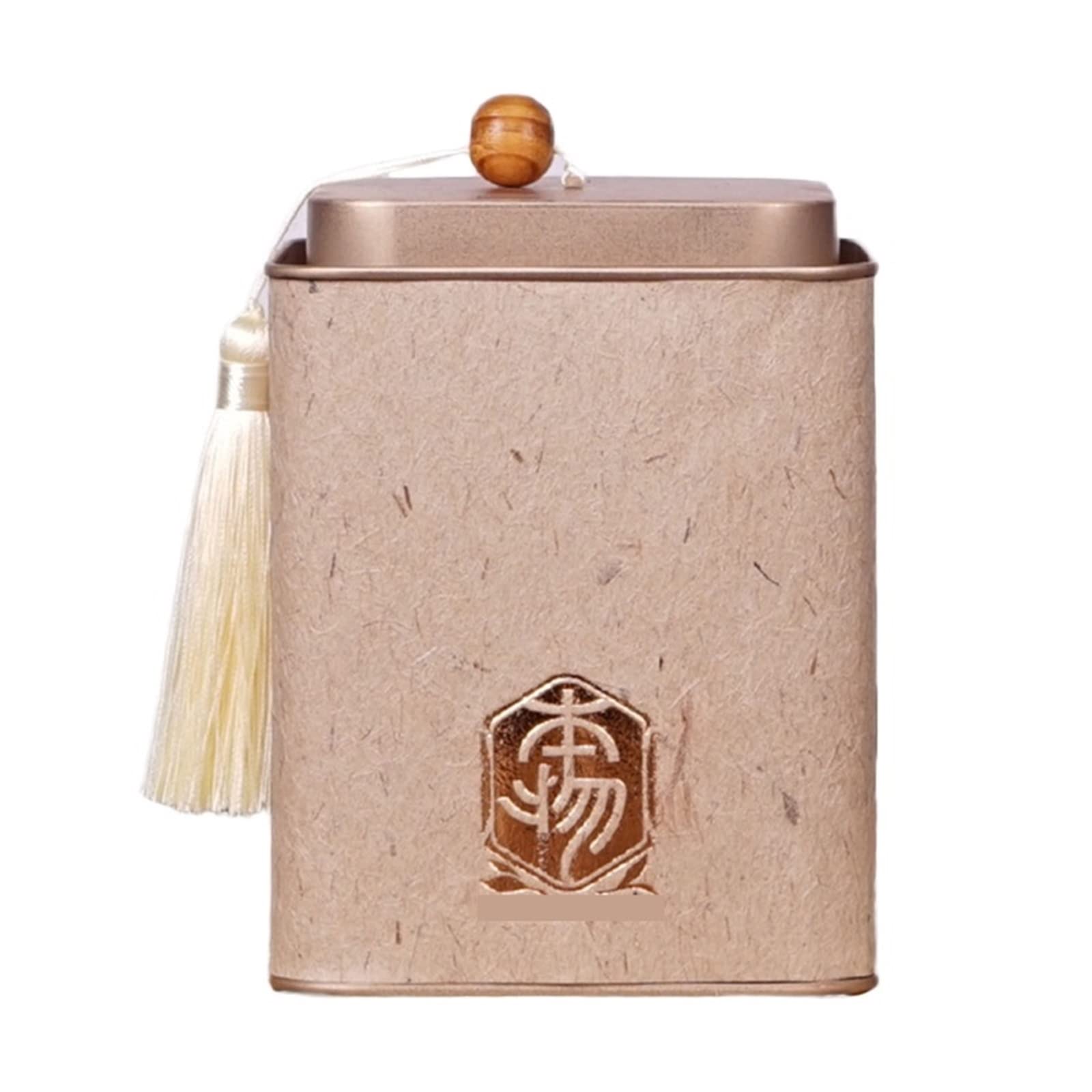 JINGYAN Tea Storage Jars Metal Tinplate Box Square Tea Container Jar Tassel Lid Green Storage Can