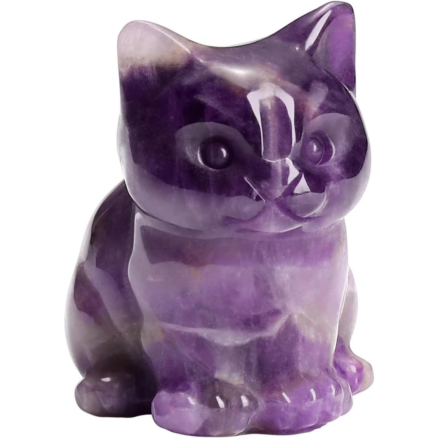 Dytartzx Purple Rose Quartz Crystal Cat Figurine，Healing Gemstone Carving，Lucky And Cute Cat Statue For Home And Office (Purple)