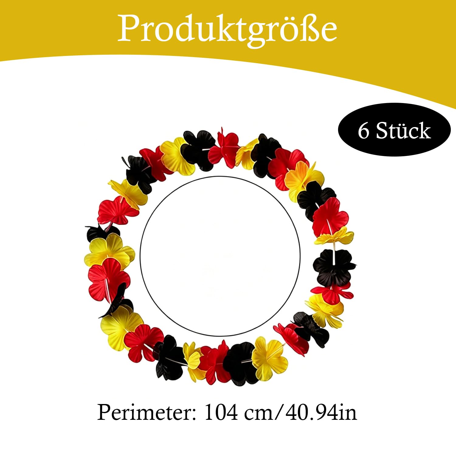 Lot De 6 Colliers Hawaïens Fleurs – Noir/Rouge/Jaune, 96 Cm – Accessoires Supporters Football Et Soirées Sportives