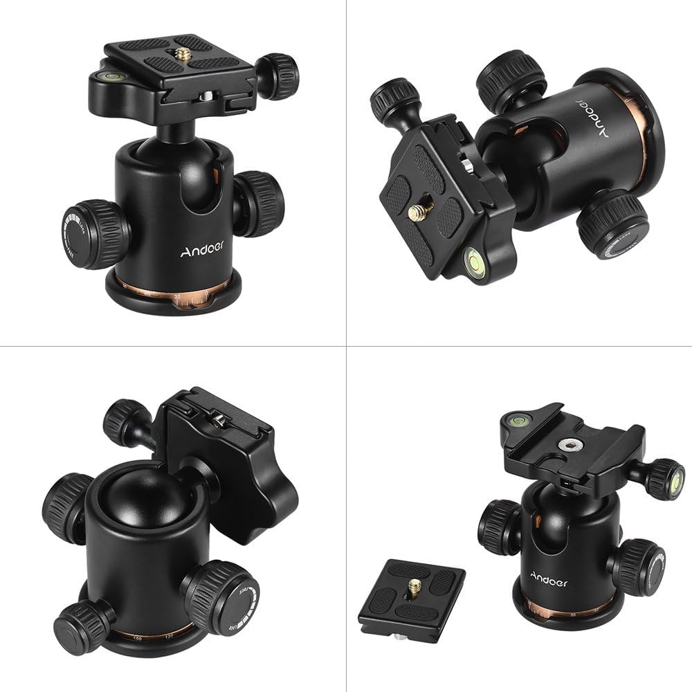 Andoer Testa Sfera Fotografica Snodo Cavalletto Testa Per Cavalletto Girevole A 360° Testa per Treppiede con Piastra a Sgancio Rapido Vite da 1/4'' Treppiede per Treppiede Monopiede Fotocamere DSLR