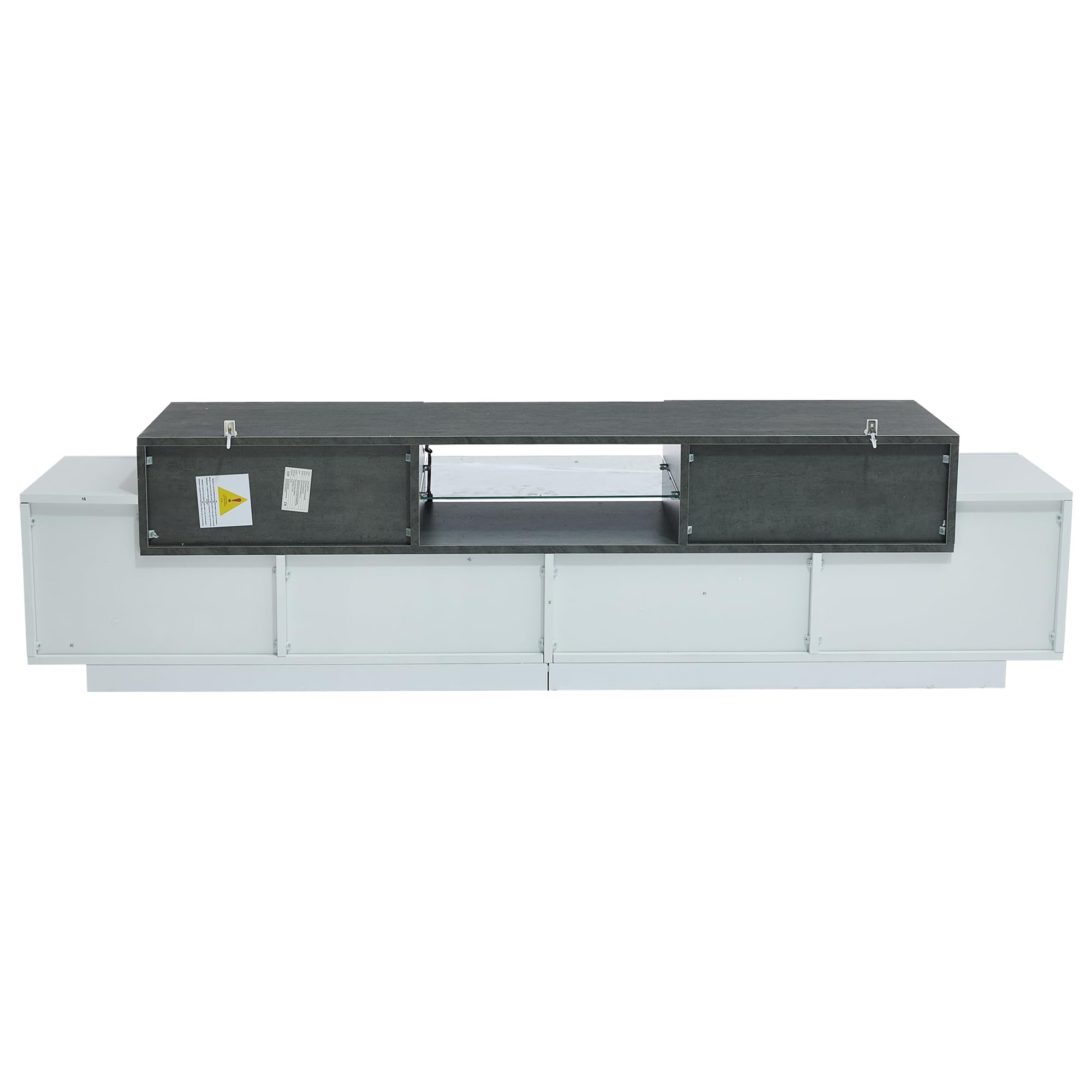 LAKFEW Mueble TV 180 cm de hasta 80 Pulgadas, Muebles TV con Iluminación LED y 2 Cajones, Mueble Television con con Estante y 4 gabinetes, Muebles de Salon, Blanco+Gris