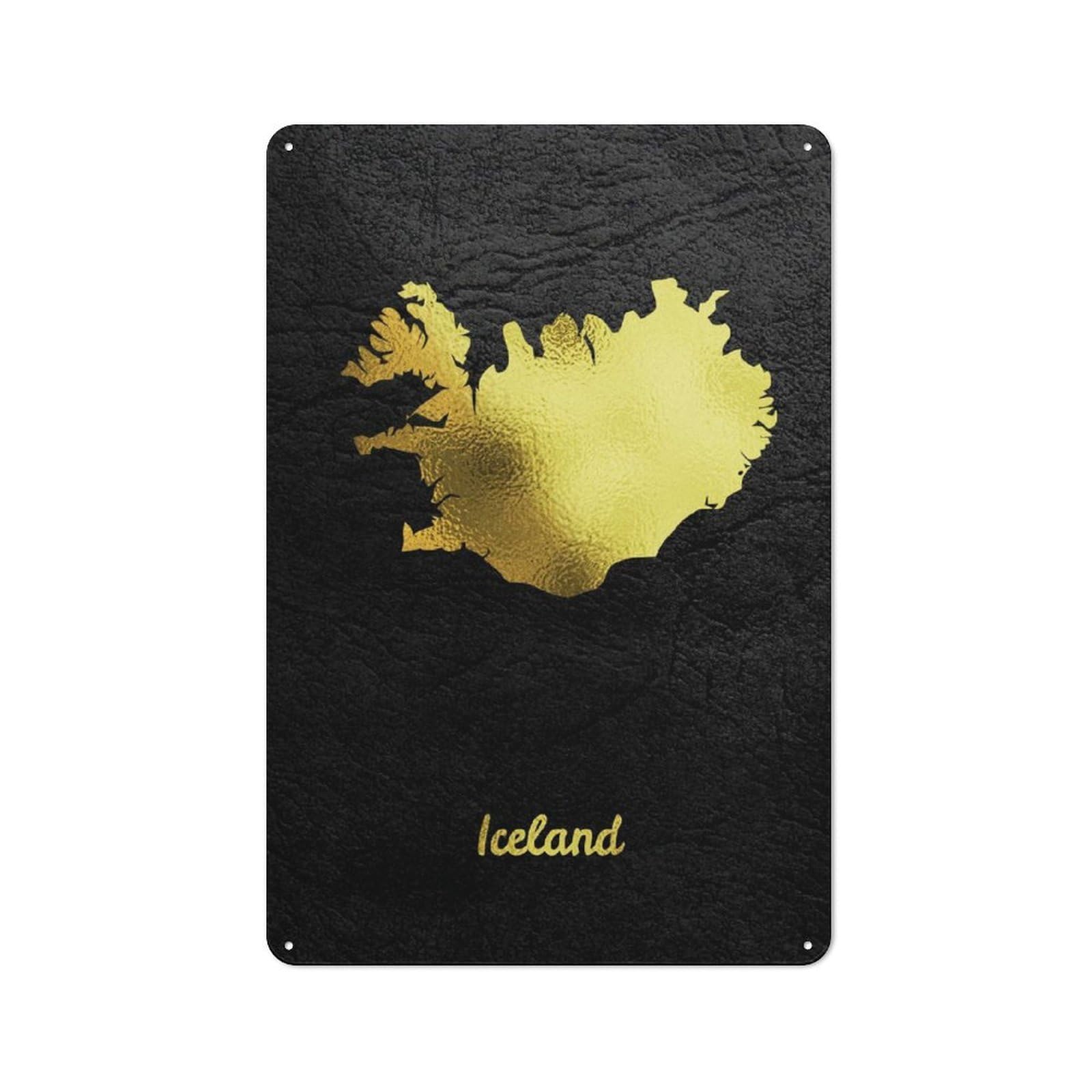 Golden Map Art Iceland Tin Wall Plaque 30x20cm, Barn Style Rustic Kitchen Decor for Farmhouse Kitchen, Pantry Or Dining Area