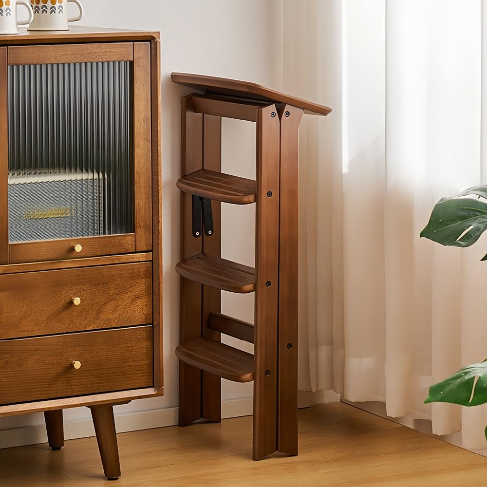 テーブル・チェア・ハンモック NEIGHBORHOOD SRL FOLDING STEP STOOL Folding Step Stool Chair, Solid Wood 3-Step Ladder with Seat