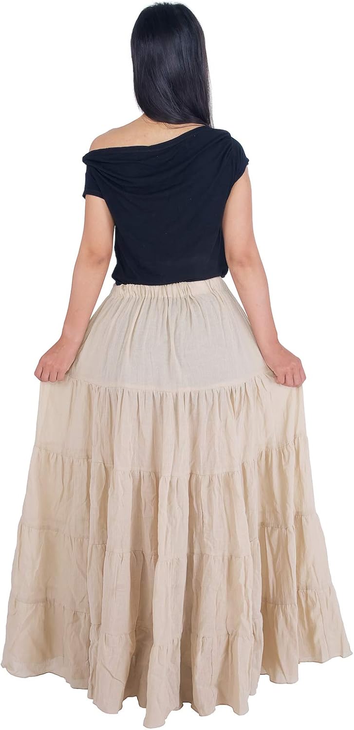 Lannaclothesdesign Women's Cotton Long Ruffle Full Circle Long Skirts Maxi Skirt