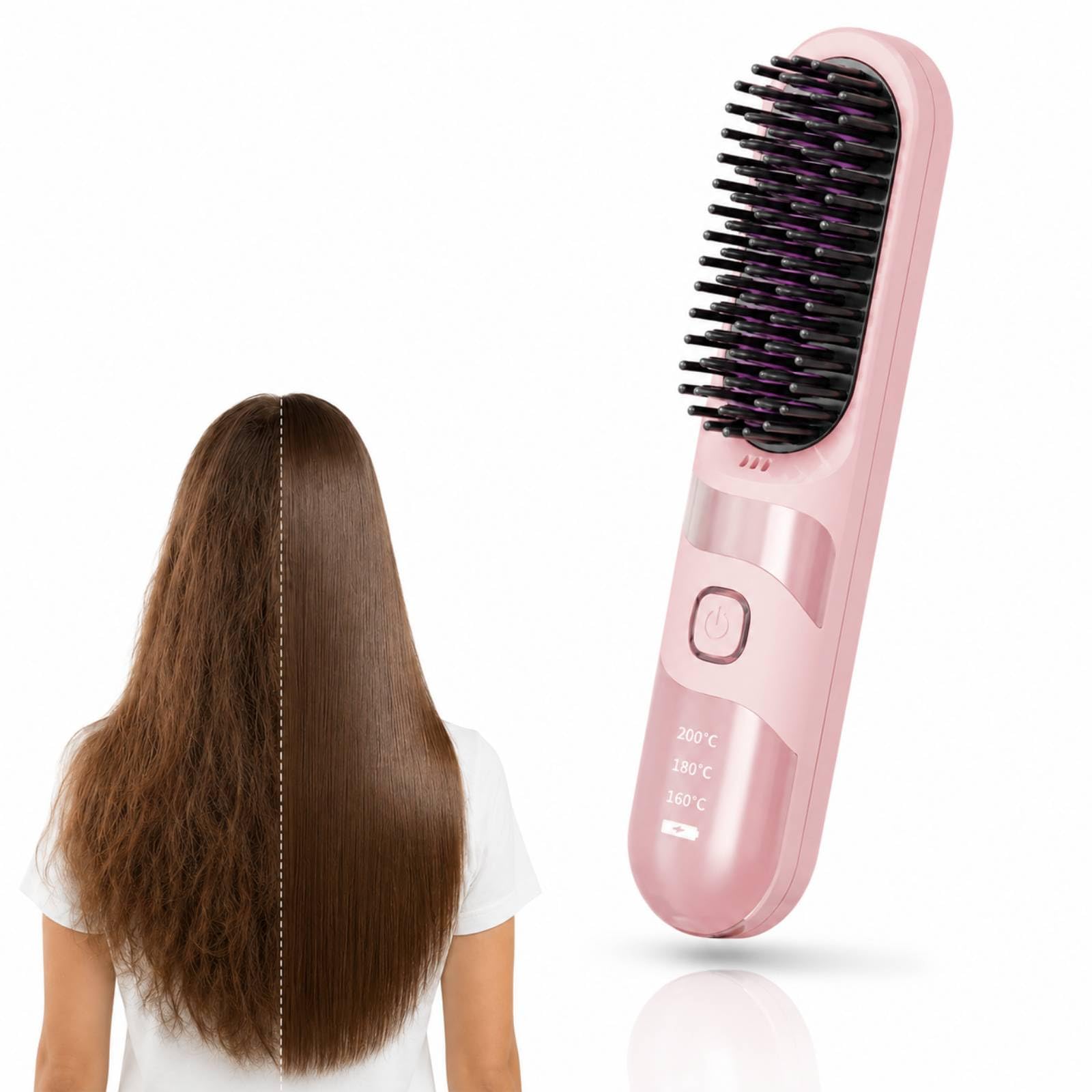 Cordless Hair Straightener Brush, 3 Temp Portable Ion Styling Comb