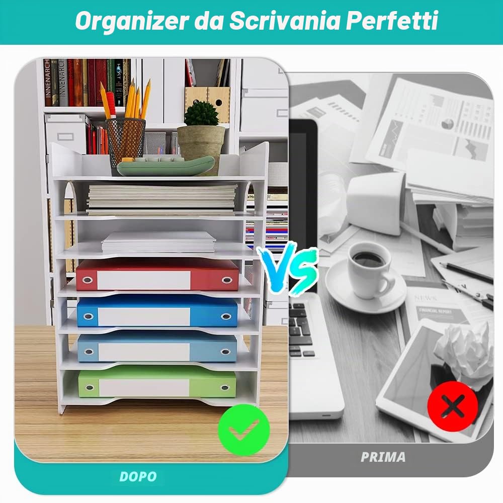 THATSRAD Organizzatore da Ufficio per Scrivania Organizzatore di Carta a 7 Livelli Organizer per Scrivania A4 Porta Documenti da Scrivania Vassoio Portadocumenti per Ufficio per Ufficio Scuola e Casa