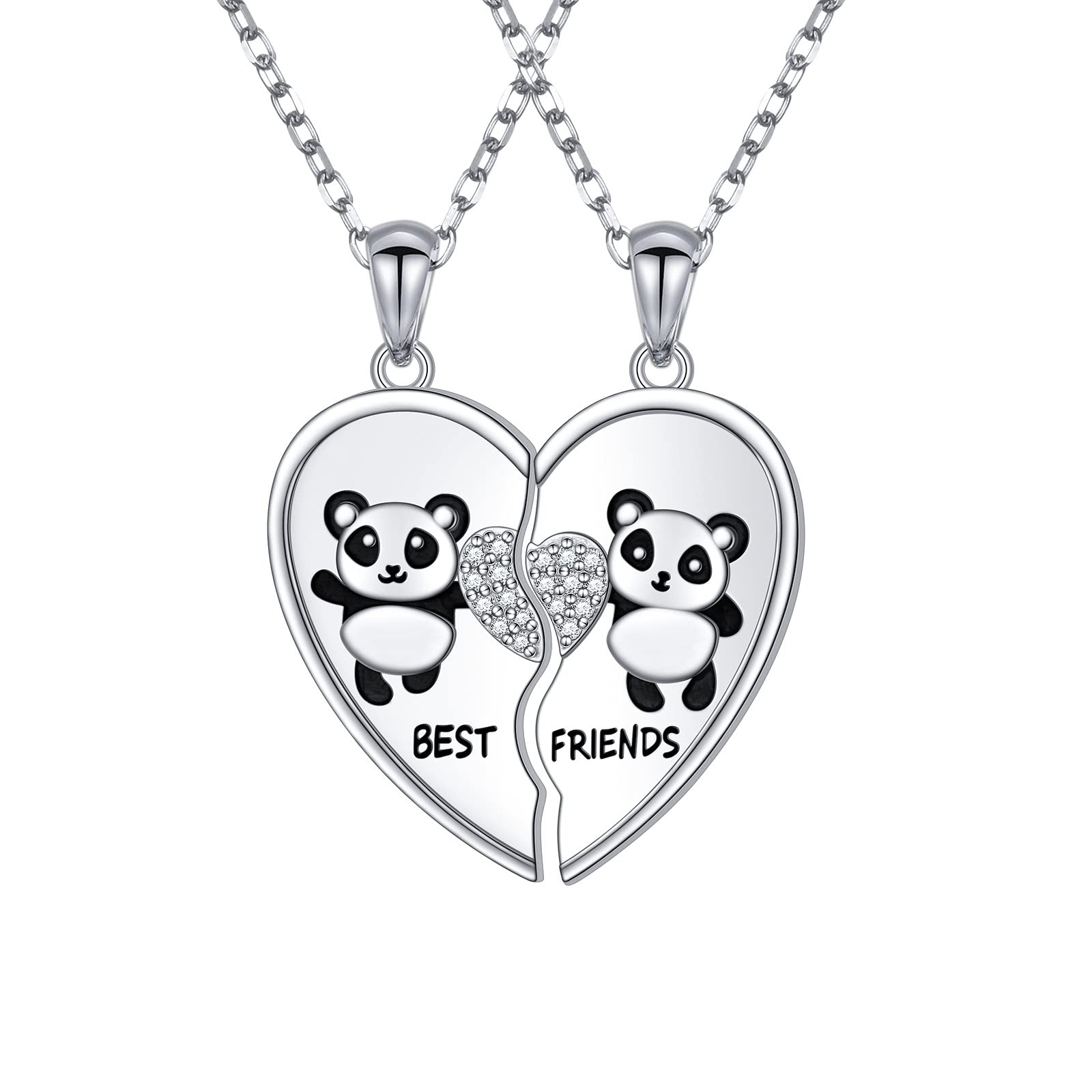 S925 Sterling Silber Best Friends Halsketten Passende Herz Freundschaftsketten für 2 BFF Geschenke Schmuckset, 25*22MM, Sterling Silber, Zirkonia