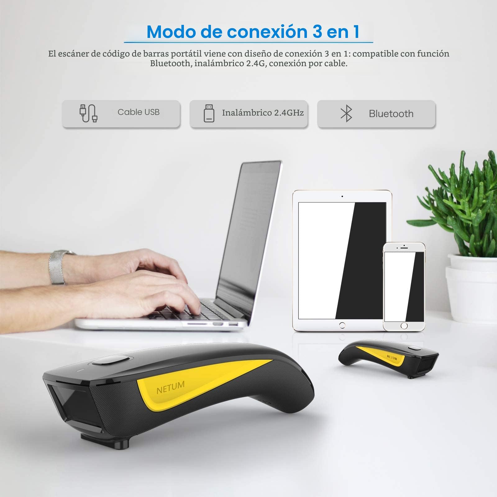 NETUM Escáner de código de Barras 1D 2D inalámbrico, Bluetooth QR escáner de Bolsillo portátil, para inventario para tabletas, iPhone, iPad, Android, iOS, PC y POS - C750