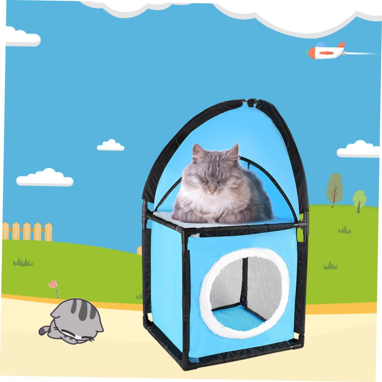 Cat Tree with Oxford Fabric Tunnel Tree Scratcher and Cat Post Bed Protects Sofas and Furniture from Scratching