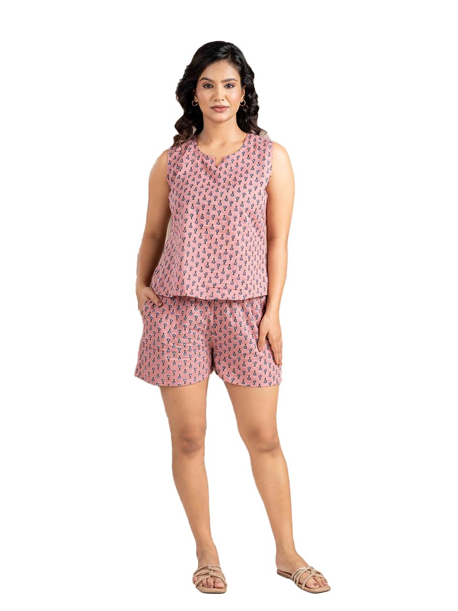 Women Cotton Printed Top and Shorts Night Suit Set | Short Cord Set for Printed | Soft Comfortable Sleepwear for Women-image-14
