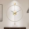TickTime Classical Large Decorative Wall Clock with Pendulum, Modern Non-Ticking Silent Metal Wall Clocks for Living Room, Bedroom, Study, Office, 24in/60cm(Gold)