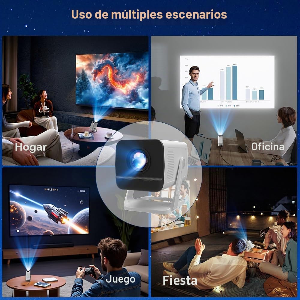 [Apps Integradas & Android 14] Mini Proyector con 5G WiFi 6 Bluetooth 5.4, Soporte 4K 1080P, Auto Keystone, 270° Rotable Projector Portátil Compatibile con HDMI/TV Stick/Laptop/USB/iOS LYNCAST