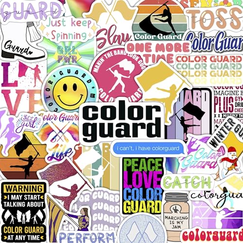 BulbaCraft 100Pcs Color Guard Stickers for Water Bottle and Laptop - Color Guard Party Supplies & Decorations, Waterproof Vinyl Decals, Marching Band and Flag Stickers, Gifts for Women & Men