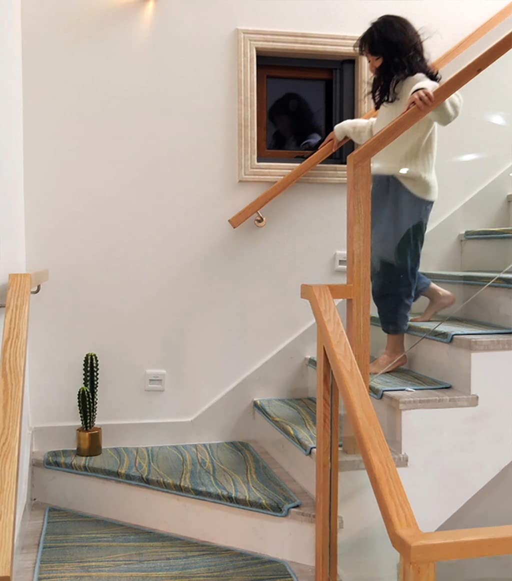 Alfombra de peldaños de Escalera de Madera, Manta autoadhesiva de Felpa de Lino de imitación Antideslizante, Alfombra de Paso Interior, decoración de Escalera 1 Paquete, Azul a Rayas (Size :