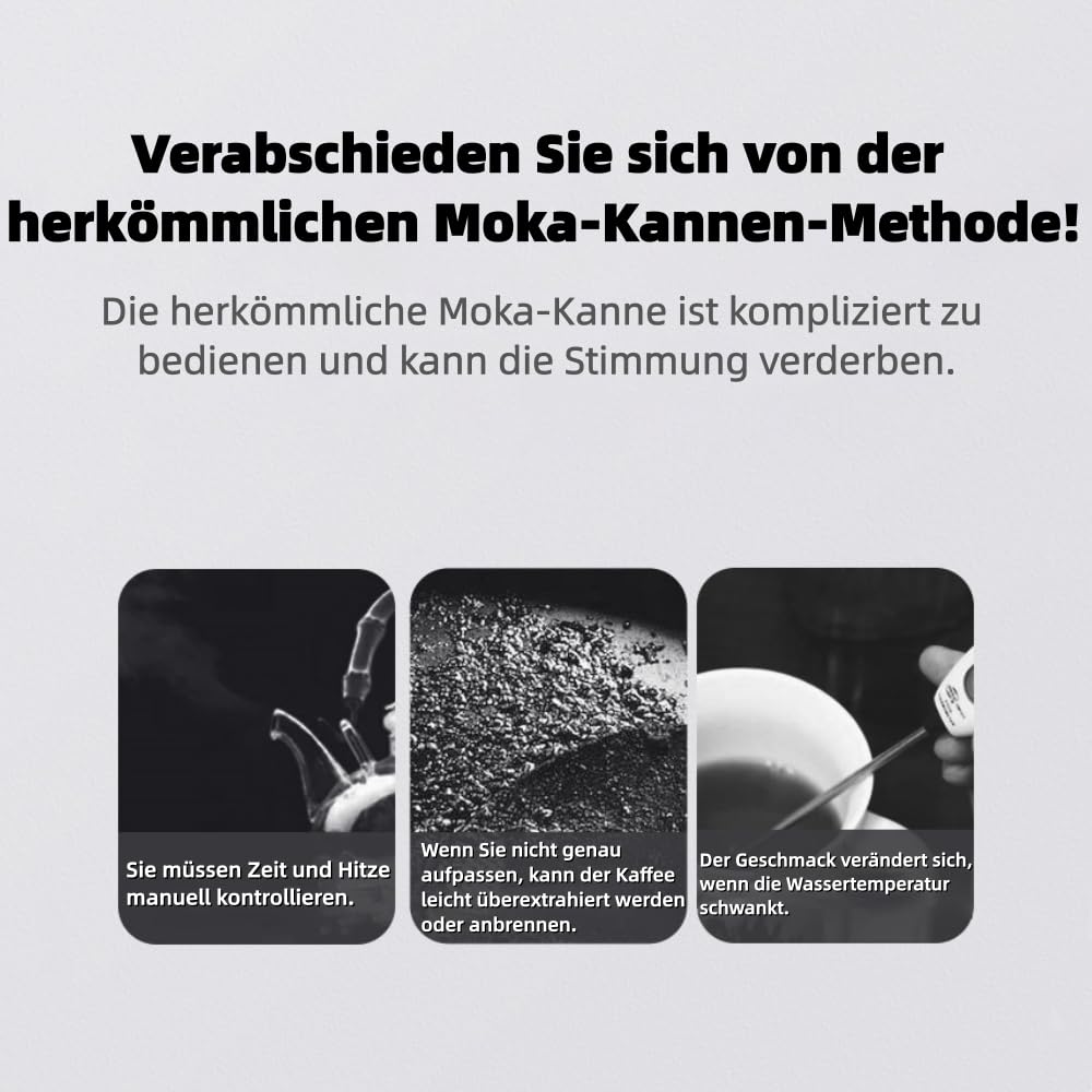 Espressokocher Elektrisch, Edelstahl Moka pot, One-Touch, 3-6 Tassen | Automatische Mokka-Kaffeemaschine, italienische Espressomaschine, Automatische Abschaltung, 340 ml Espressomaschine