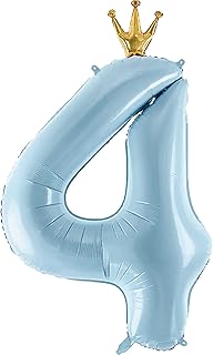 Gifloon Number 4 Balloon with Crown, Large number balloons 40 inch, 4th Birthday Party Decorations Supplies 4 Year Old Birthday Sign Decor, Blue