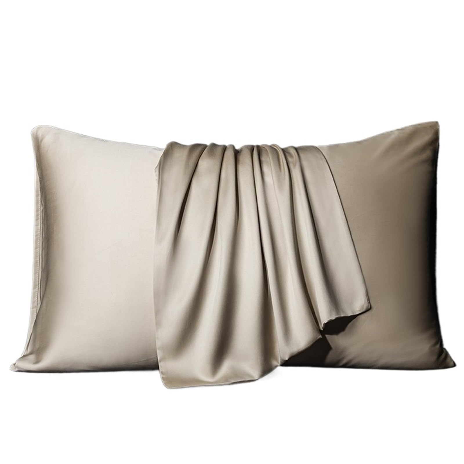Silk pillowcase Silk Pillow Cover Pillowcase Solid Color Envelope Sleeping(Champagne,50x90cm 2pcs)
