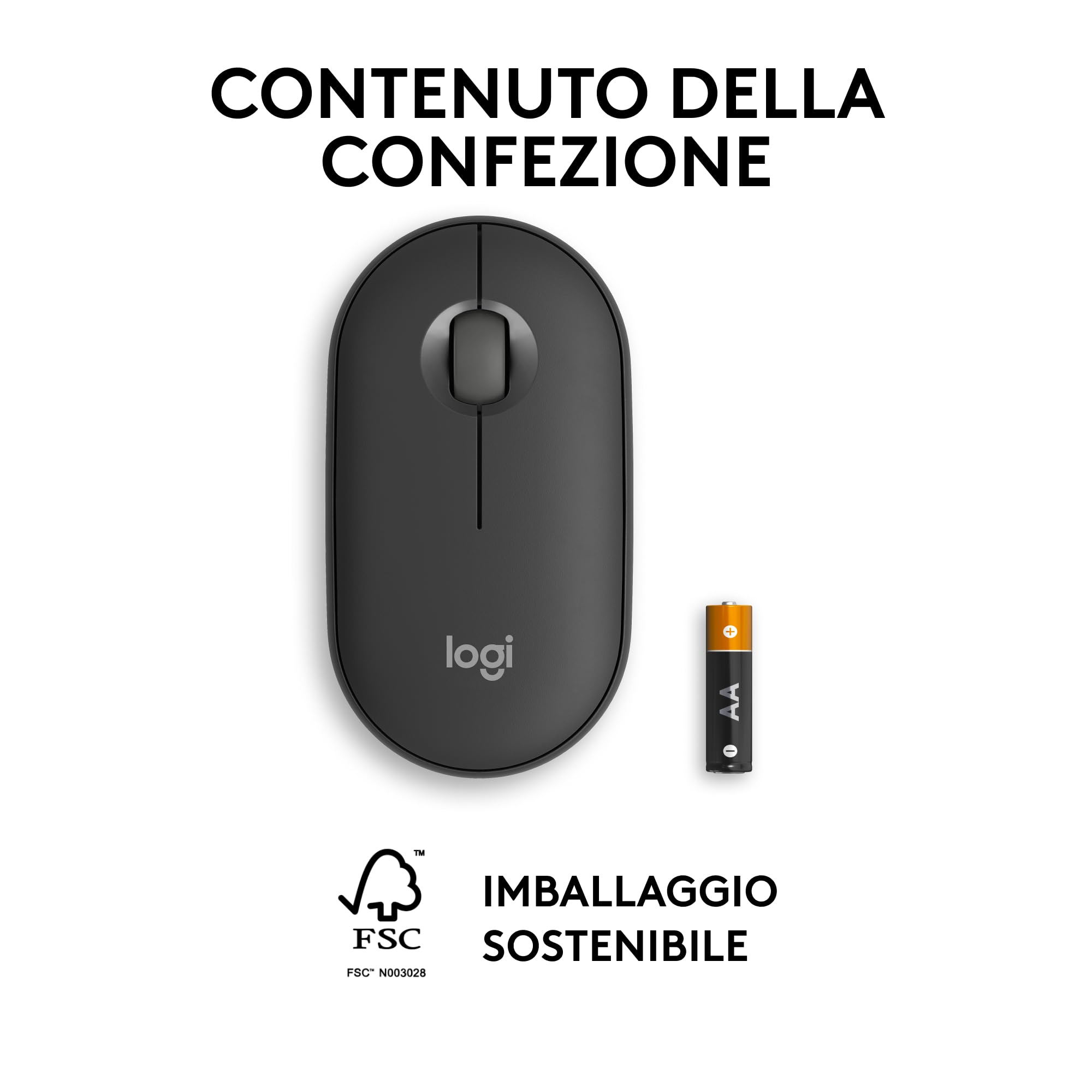 Logitech Pebble Mouse 2 M350s wireless Bluetooth sottile portatile personalizzabile clic discreti Easy-Switch Grafite