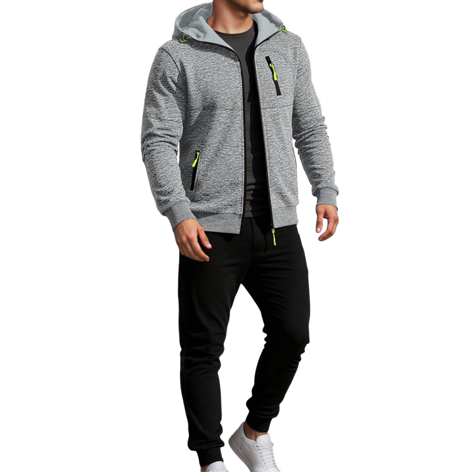 Tuta da uomo a maniche lunghe con cappuccio, felpa e pantaloni con coulisse, per palestra, corsa, jogging, abbigliamento sportivo, abbigliamento casual