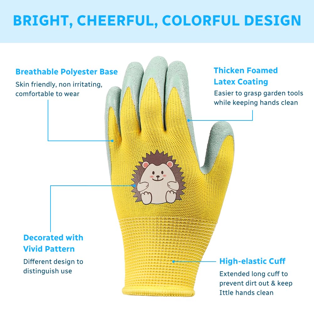 Ainiv 3 Paires Gants De Jardinage Enfants 8-12 Ans - Antidérapants Avec Revêtement Latex, Rose Bleu Jaune
